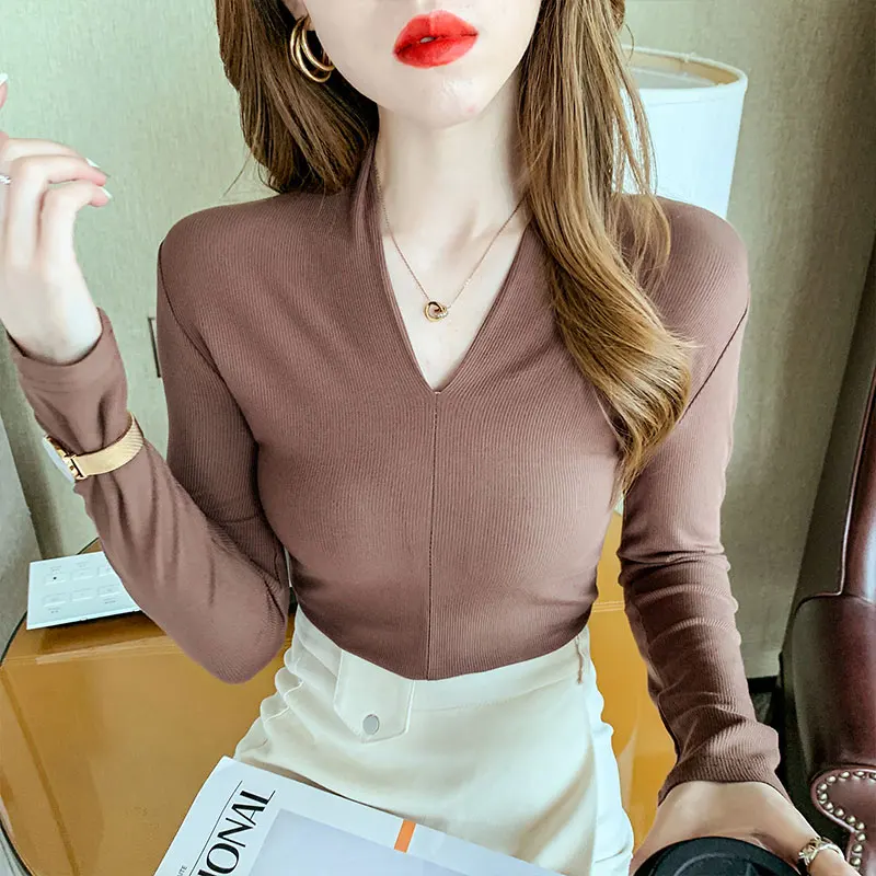 Spring Fall Harajuku Cotton T-Shirt Fashion Solid V-Neck Stretchy Women Tops Long Sleeve Bottoming Shirt Tees
Spring Fall Harajuku Cotton T-Shirt Fashion Solid V-Neck Stretchy Women Tops Long Sleeve Bottoming Shirt Tees