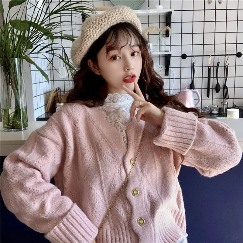 Female Sweaters Button Fashion Loose Korean Thick Sweet Elegant Women Girls Knitwear Streetwear Cardigans Sweatar Outerwear
Female Sweaters Button Fashion Loose Korean Thick Sweet Elegant Women Girls Knitwear Streetwear Cardigans Sweatar Outerwear