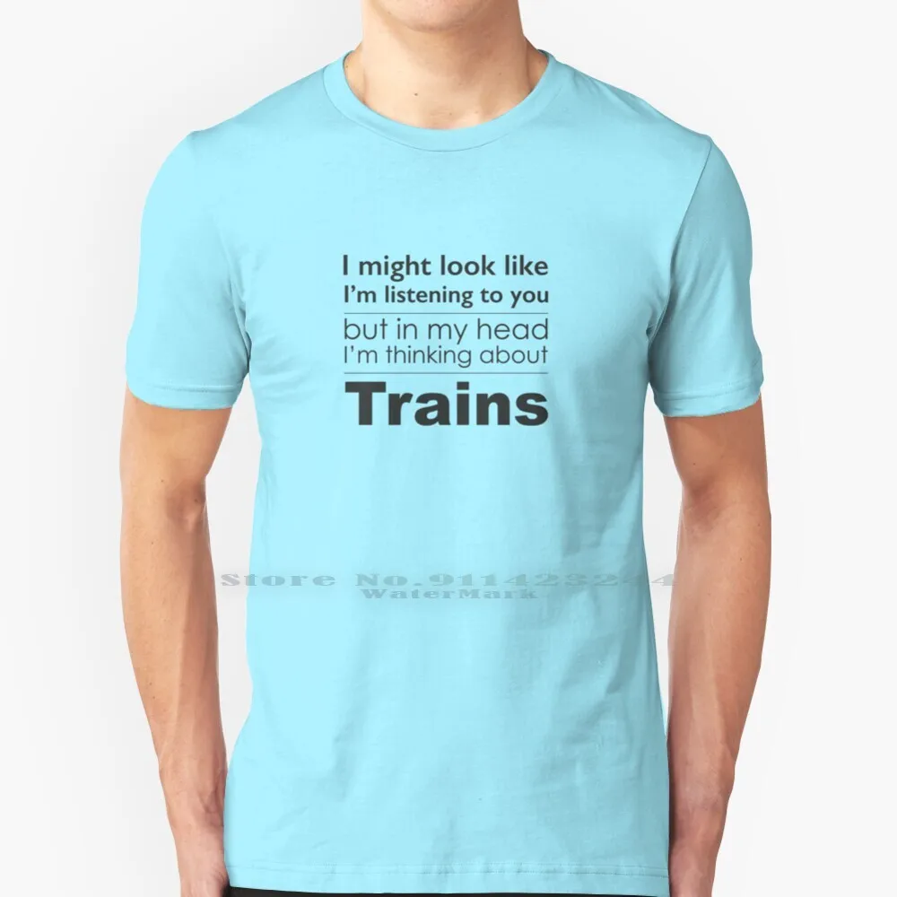

Listening , But Thinking Of Trains T Shirt Cotton 6XL Thinking Listening Trains Locomotive Flying Scotsman Virgin British Rail