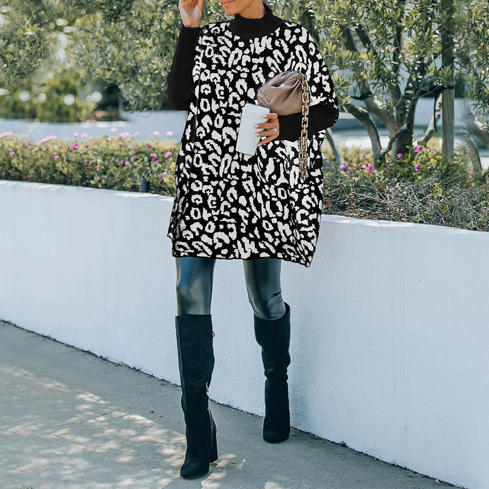 Women's Leopard Print Sweater Pullovers Turtleneck Knitted Sweater Tops Autumn Winter Ladies Casual Vintage Loose Thin Jumper
Women's Leopard Print Sweater Pullovers Turtleneck Knitted Sweater Tops Autumn Winter Ladies Casual Vintage Loose Thin Jumper