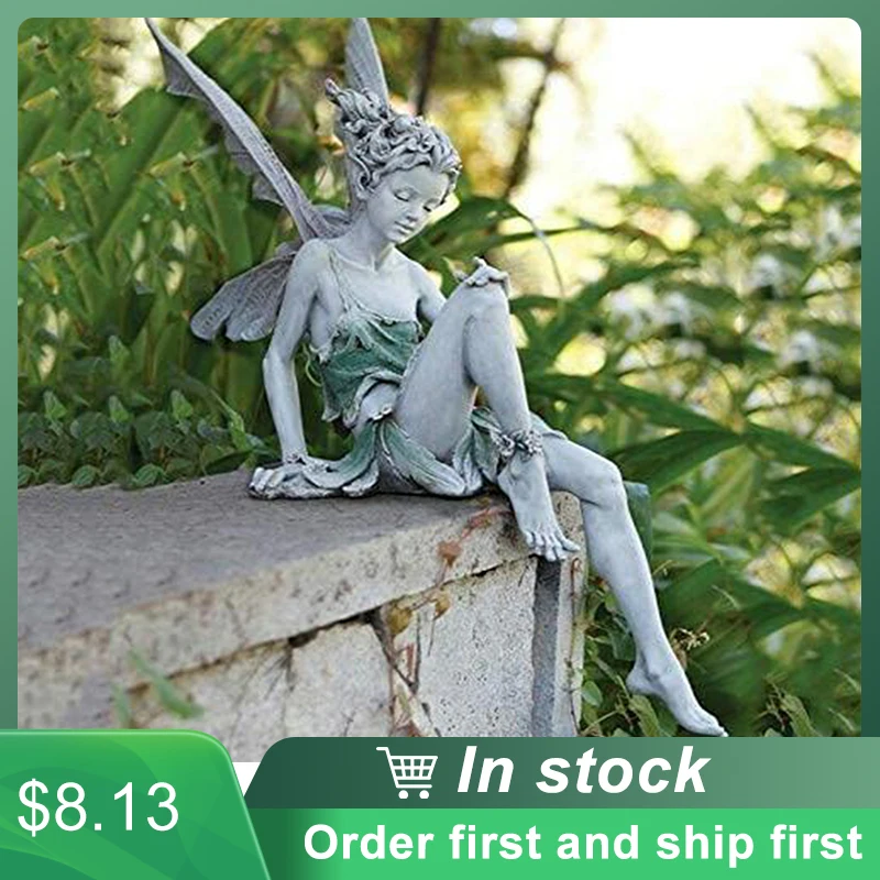 

Fairy Sitting Statue Garden Ornament Resin Craft Landscaping Yard Decoration Home Garden Backyard Lawn Decoration Outdoor