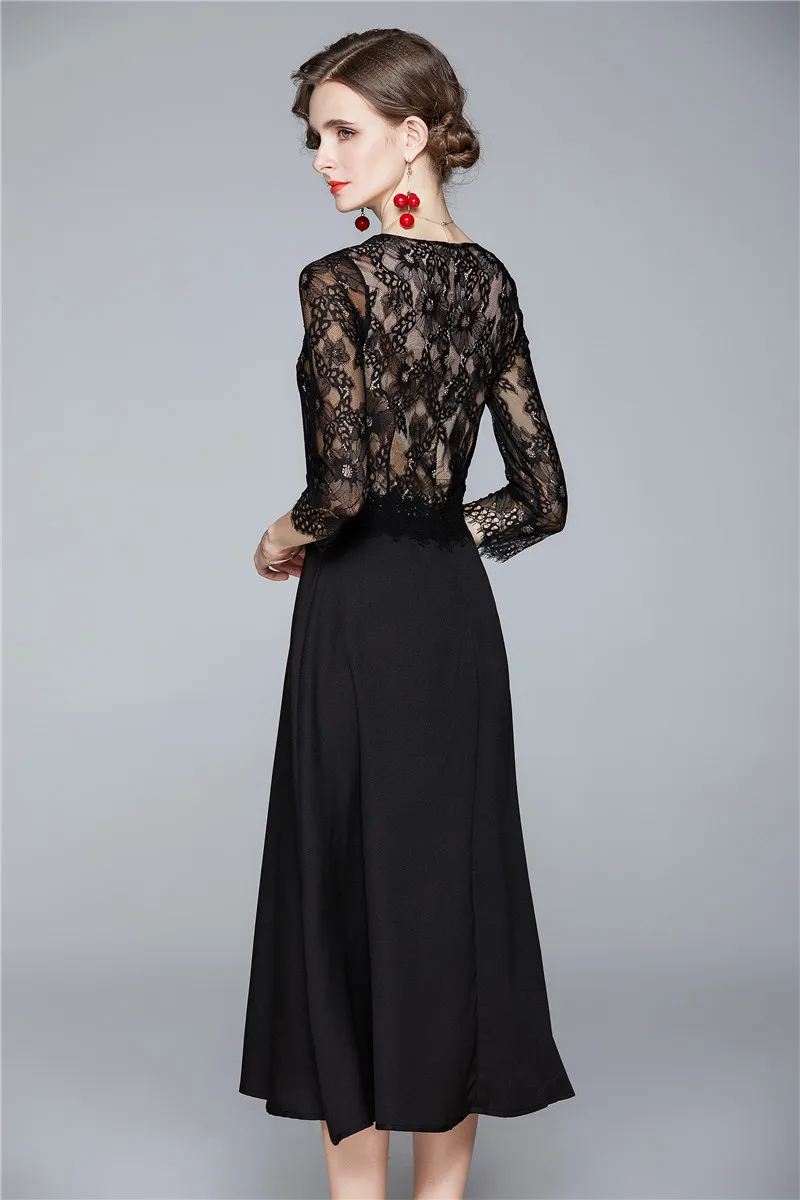 Elegant Designer Women Dress Woman Autumn Sexy Lace Chiffon Dress Black Office Party Robe Female Vintage Dresses Vestidos
Elegant Designer Women Dress Woman Autumn Sexy Lace Chiffon Dress Black Office Party Robe Female Vintage Dresses Vestidos