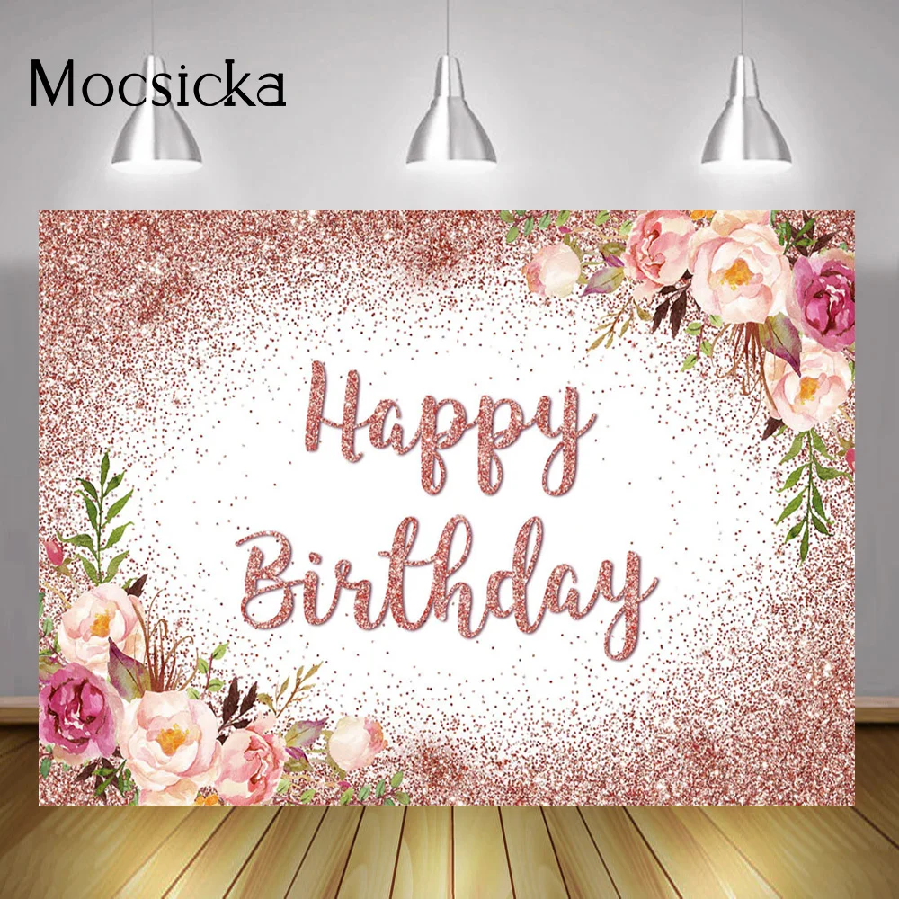 Rose Gold Glitter Happy Birthday Backdrop Floral Flowers Dots Adult Girl Birthday Party Background Decoration Custom Photography
Rose Gold Glitter Happy Birthday Backdrop Floral Flowers Dots Adult Girl Birthday Party Background Decoration Custom Photography
