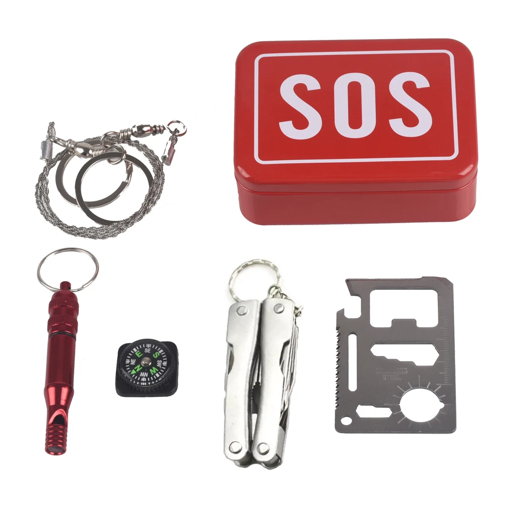 

Outdoor Equipment Emergency Bag Field Survival Kit Box Self-Help SOS For Camping Hiking Saw Whistle Compass Tools