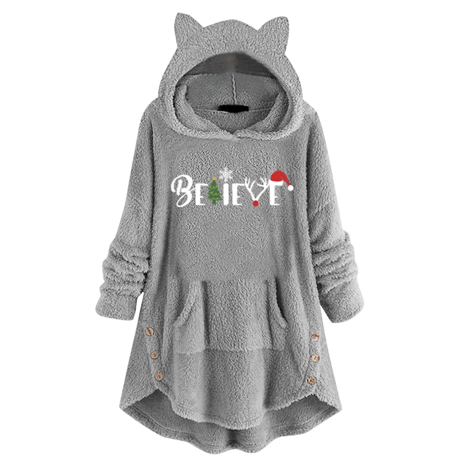Ear With Printed Fleece Pockets Top Women'S Pullover Hoodies Button Hoodie Cute Sleeve Long Cat Women's Blouse
Ear With Printed Fleece Pockets Top Women'S Pullover Hoodies Button Hoodie Cute Sleeve Long Cat Women's Blouse