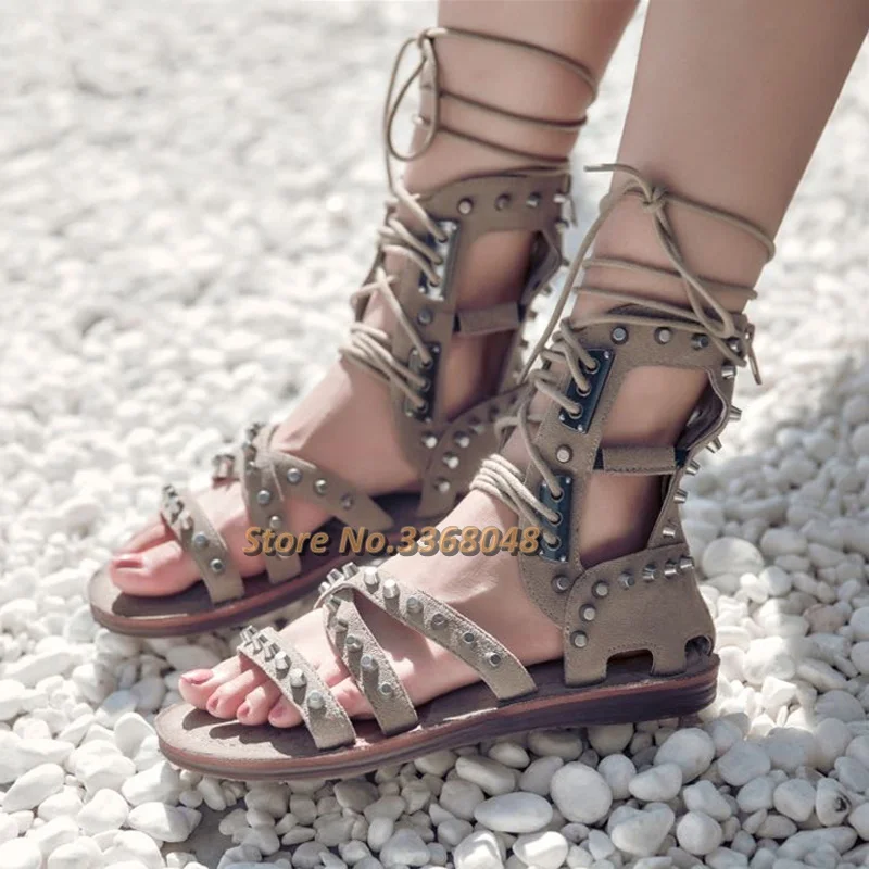 Rivet Rome Sandals Lace Up Ankle Strap Open Round Toe High Vamp Flat Summer Gladiator Sandals Suede Tied Up Shoes Causal Party
Rivet Rome Sandals Lace Up Ankle Strap Open Round Toe High Vamp Flat Summer Gladiator Sandals Suede Tied Up Shoes Causal Party