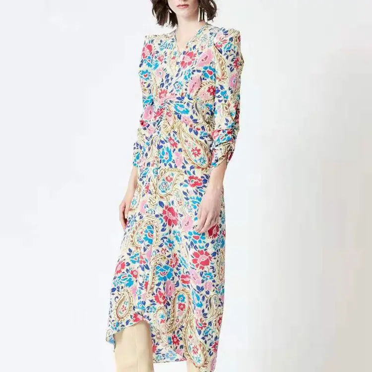 Early Autumn 2021 New V-neck Floral Print Folded Waist Women Elegant Print Long Silk Dress
Early Autumn 2021 New V-neck Floral Print Folded Waist Women Elegant Print Long Silk Dress