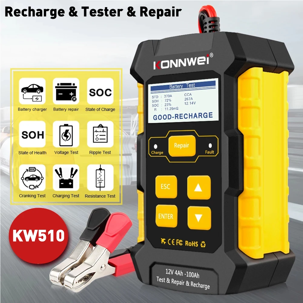 KONNWEI KW510 Car Battery Charger and Tester 12V Battery Maintainer for Cranking and Charging Systems Car Accessories Dropship
KONNWEI KW510 Car Battery Charger and Tester 12V Battery Maintainer for Cranking and Charging Systems Car Accessories Dropship