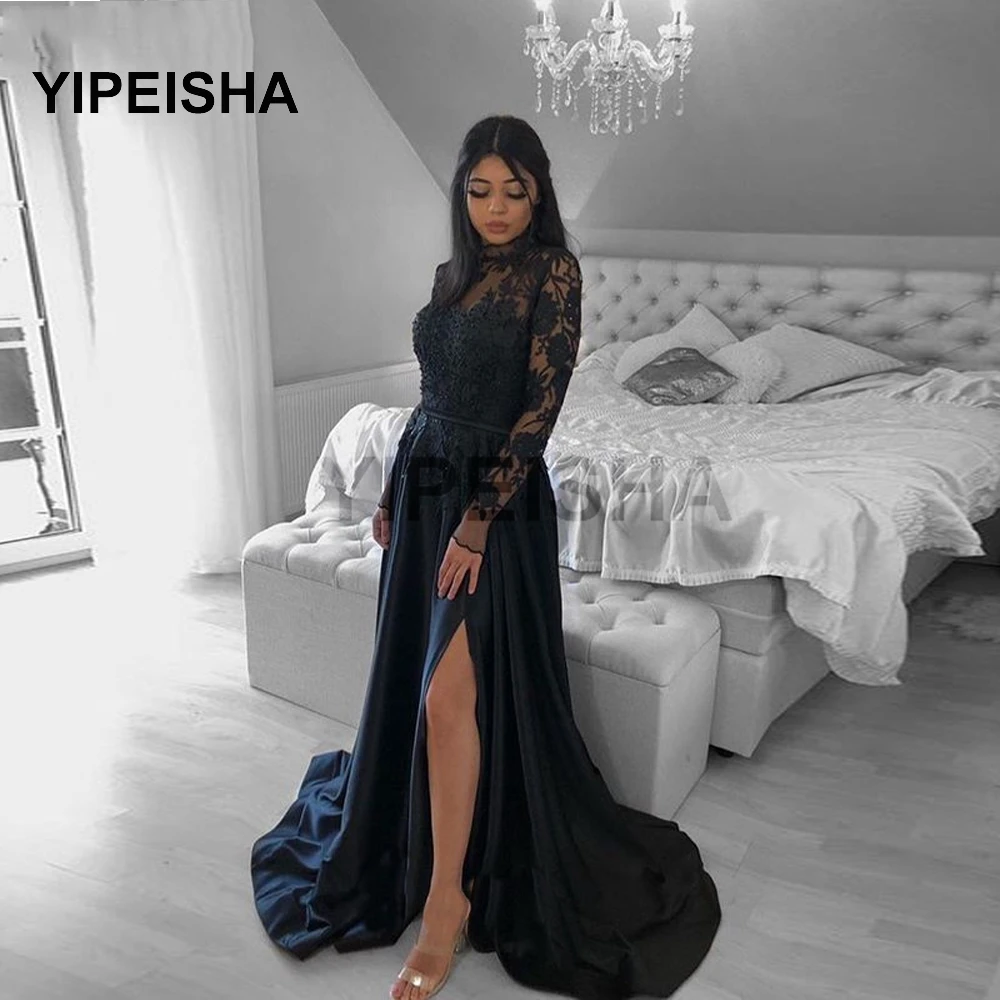 Иллюзия с длинным рукавом в форме трапеции, вечерние платья с аппликациями черный официальная Вечеринка платья Разделение атласное сексуа... 
Иллюзия с длинным рукавом в форме трапеции, вечерние платья с аппликациями черный официальная Вечеринка платья Разделение атласное сексуа...