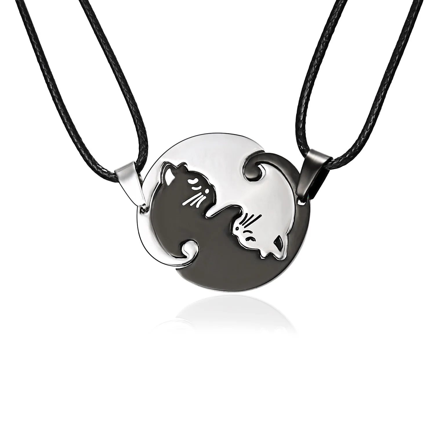 2 Piece Cute Cat Stainless Steel Sister Pendant Necklace Women Black Leather Couple Necklace Men Bff Jewelry Lover Choker Gifts
2 Piece Cute Cat Stainless Steel Sister Pendant Necklace Women Black Leather Couple Necklace Men Bff Jewelry Lover Choker Gifts