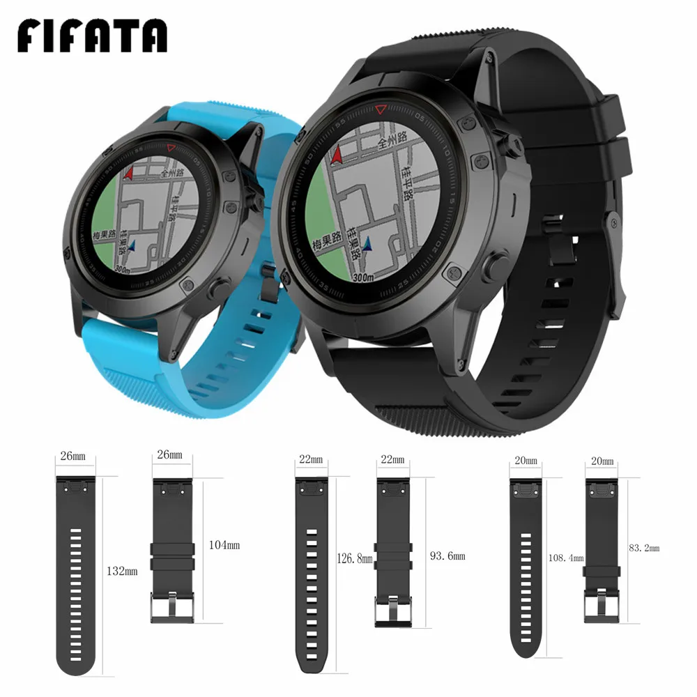 Ремешок для смарт часов FIFATA 20 мм 22 26 силиконовый браслет Garmin Fenix 6X 6S 6 5X Plus 5S 3 3HR 945