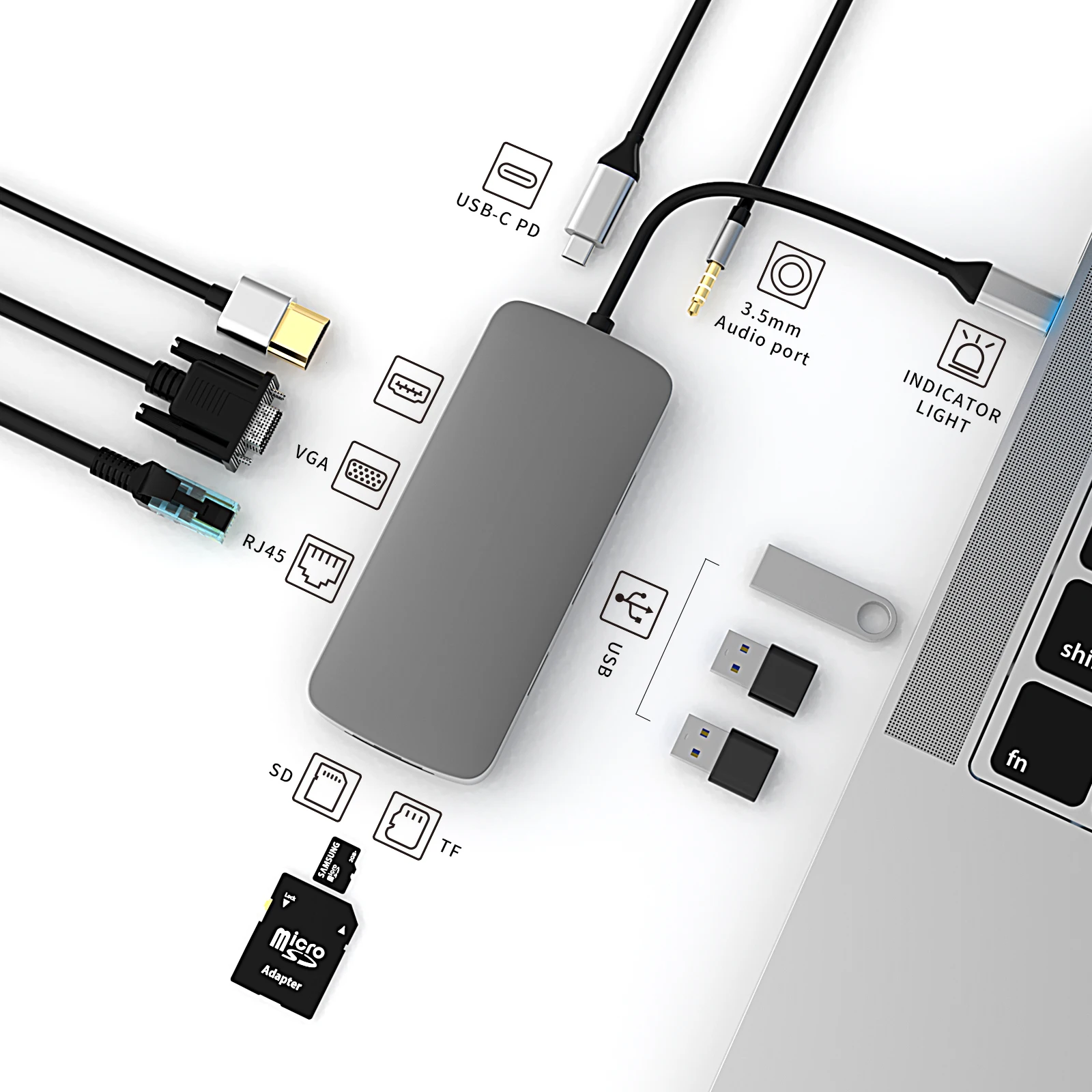 USB HUB C HUB For Macbook Pro 5Gbpbs USB 3.0 Hub 11 In1 Type C Docking Station Splitter USB C Hub To VGA HDMI-Compatible Adapter
USB HUB C HUB For Macbook Pro 5Gbpbs USB 3.0 Hub 11 In1 Type C Docking Station Splitter USB C Hub To VGA HDMI-Compatible Adapter