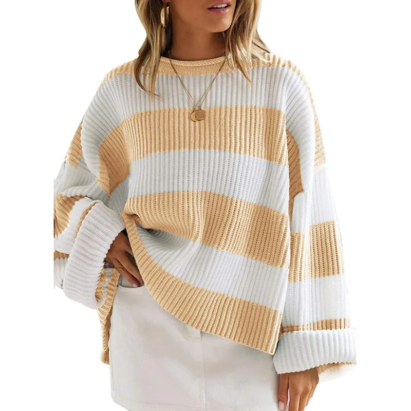 Women's Long Sleeve Round Neck Striped Sweater New 2020 Autumn Winter Loose Oversized Knitted Pullover Sweater Jumper
Women's Long Sleeve Round Neck Striped Sweater New 2020 Autumn Winter Loose Oversized Knitted Pullover Sweater Jumper