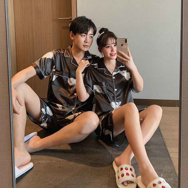 New Summer Couples Pajamas Set Short Sleeve Shorts Sleepwear Silk Satin Lovers Nightwear Men & Women Casual Homewear Suit
New Summer Couples Pajamas Set Short Sleeve Shorts Sleepwear Silk Satin Lovers Nightwear Men & Women Casual Homewear Suit