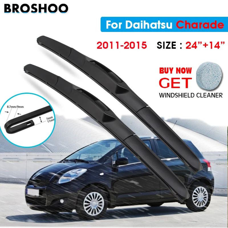 

Car Wiper Blade For Daihatsu Charade 24"+14" 2011-2015 Auto Windscreen Windshield Wipers Blades Window Wash Fit U Hook Arms