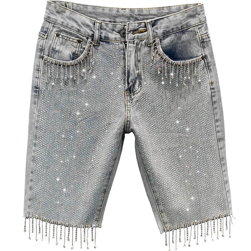 Middle Denim Pants Women's 2021 Summer New High Waist Denim Jeans European Goods Diamond Cropped Pants Woman Jeans Shorts Femme 
Middle Denim Pants Women's 2021 Summer New High Waist Denim Jeans European Goods Diamond Cropped Pants Woman Jeans Shorts Femme