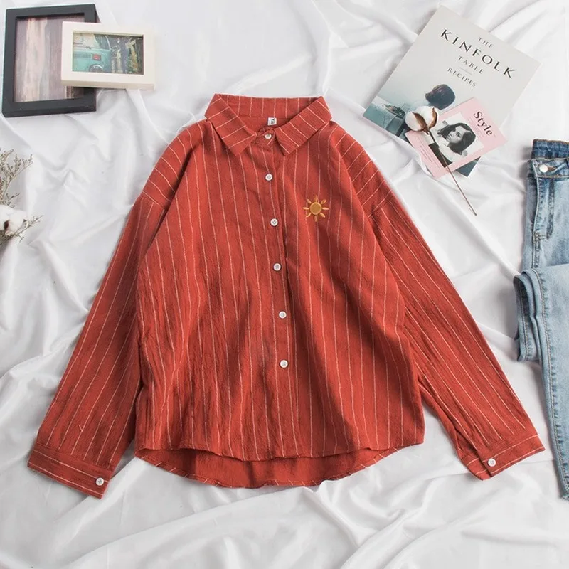 Vertical Striped Embroidered White Shirt Women's Long Sleeve Loose Student College Style Shirt 2020 Spring and Autumn New Style
Vertical Striped Embroidered White Shirt Women's Long Sleeve Loose Student College Style Shirt 2020 Spring and Autumn New Style