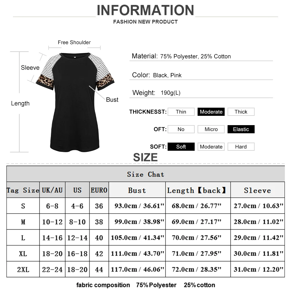Women Casual Summer Fashion Patchwork Tops Leopard Striped Short Sleeved T-Shirt Round Neck Solid Color Basic Style Tees D30
Women Casual Summer Fashion Patchwork Tops Leopard Striped Short Sleeved T-Shirt Round Neck Solid Color Basic Style Tees D30