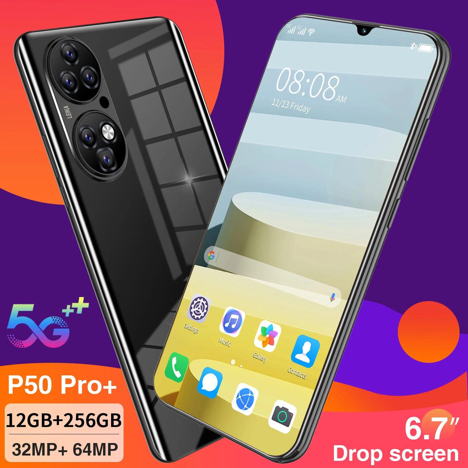 P50 Pro+ Smartphone 6.7 Inch Drop Screen Andriod 11 Face Unlock 5600mAh Mobilephone Dual SIM+Mciro SD MTK6893 Global Version
P50 Pro+ Smartphone 6.7 Inch Drop Screen Andriod 11 Face Unlock 5600mAh Mobilephone Dual SIM+Mciro SD MTK6893 Global Version