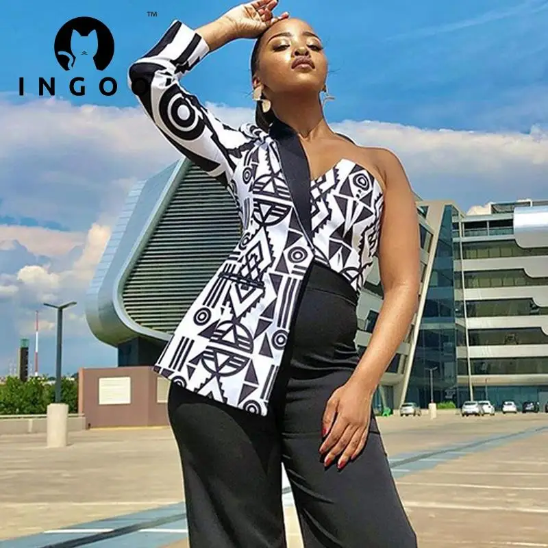 INGOO Single Sleeve Sexy Slim Suit Jacket Women Retro Print One Shoulder Backless Lapel Blazers Suit Female Outerwear Chic Tops
INGOO Single Sleeve Sexy Slim Suit Jacket Women Retro Print One Shoulder Backless Lapel Blazers Suit Female Outerwear Chic Tops