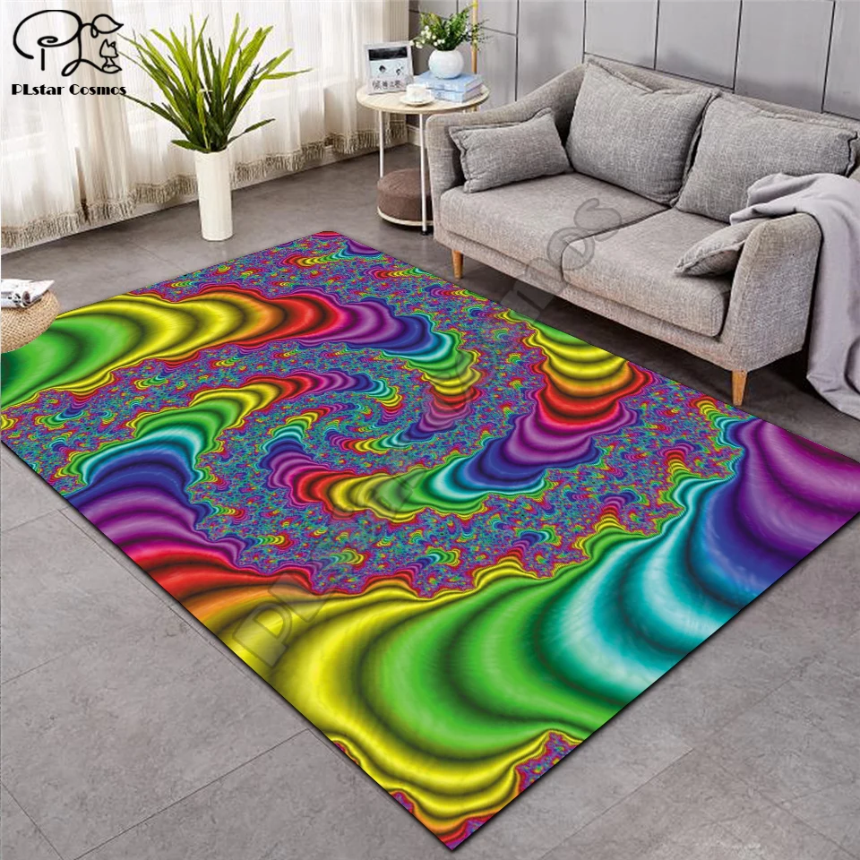 

colorful Psychedelic carpet Nordic Soft Flannel 3D Rugs Parlor Mat Area Rugs Anti-slip Large Carpet Rug Living Room Decor P-004