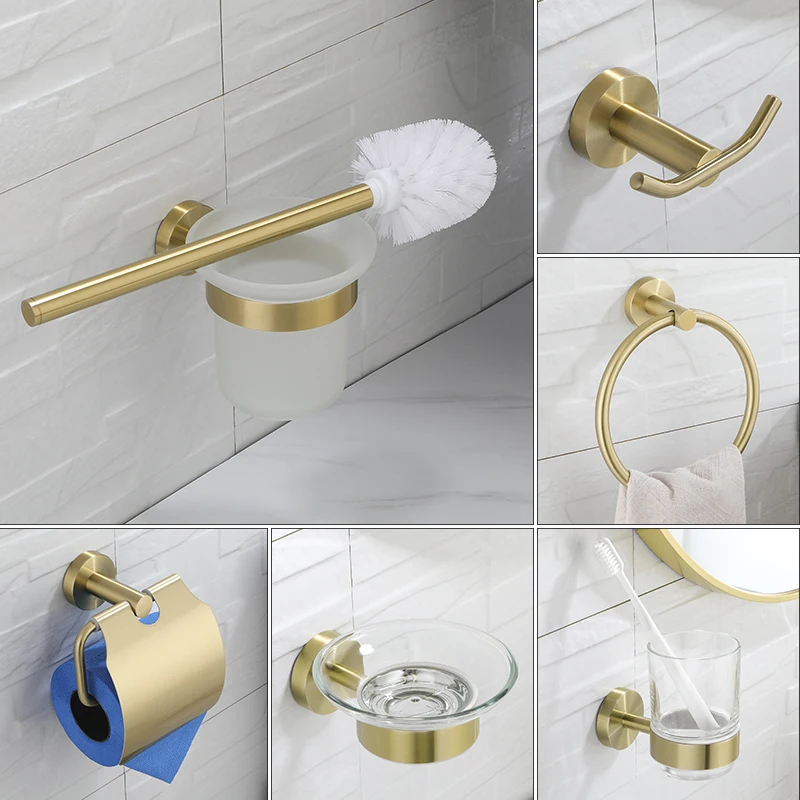 Bathroom Hardware Set Brushed Gold Toilet Brush Holder Robe Hook Paper Holder Soap Dish Holder Wall Mount Bathroom Accessories
Bathroom Hardware Set Brushed Gold Toilet Brush Holder Robe Hook Paper Holder Soap Dish Holder Wall Mount Bathroom Accessories