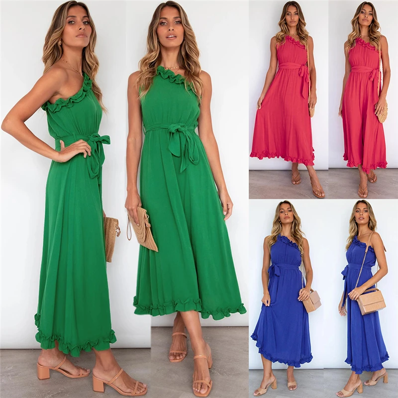 Ruffled Women's Dress One-shoulder Belt Slim Long Skirt Summer Sexy Solid Color New Bohemia Women's Dress
Ruffled Women's Dress One-shoulder Belt Slim Long Skirt Summer Sexy Solid Color New Bohemia Women's Dress