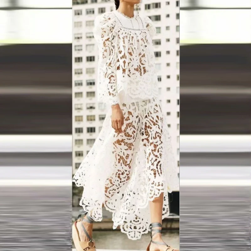 Spring Runway New Style Sexy Hollow Water-Soluble Flower Long-Sleeved Blouse Slim Fit Elegant Half Skirt Suit Women'S Clothing
Spring Runway New Style Sexy Hollow Water-Soluble Flower Long-Sleeved Blouse Slim Fit Elegant Half Skirt Suit Women'S Clothing