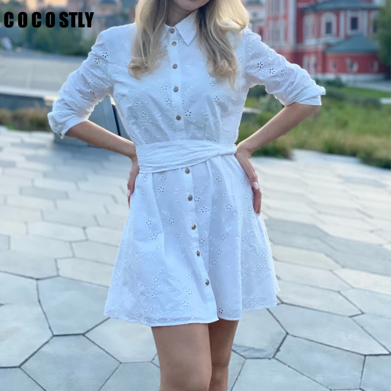 New 2022 Spring Turn Down Collar Mini Shirt Dresses Women White Dresses Elegant Hollow Out Embroidery Mini Dress robe femme
New 2022 Spring Turn Down Collar Mini Shirt Dresses Women White Dresses Elegant Hollow Out Embroidery Mini Dress robe femme