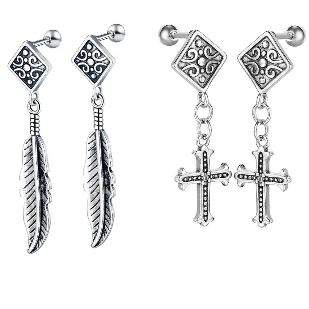 Vintage Unisex Stud Earrings Stainless Steel Cross Feather Long Ear Jewelry Gift for Women Men 
Vintage Unisex Stud Earrings Stainless Steel Cross Feather Long Ear Jewelry Gift for Women Men