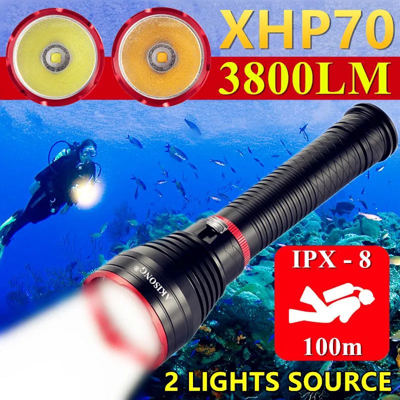 

CREE XHP70 Long Shot Diving Light LED Diving Flashlight Underwater 100m Dive Tactics Torch Waterproof Photography Fill Lights