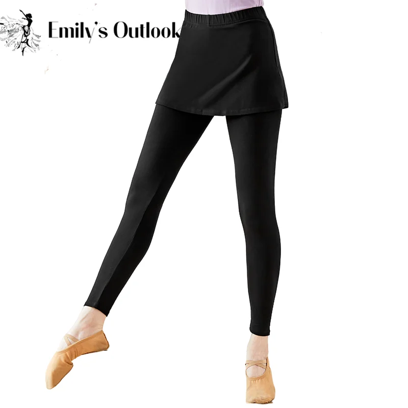 

Womens Skirted Leggings Cotton Skorts Pant High Waisted Dancer Practice Tights Black Plus Size