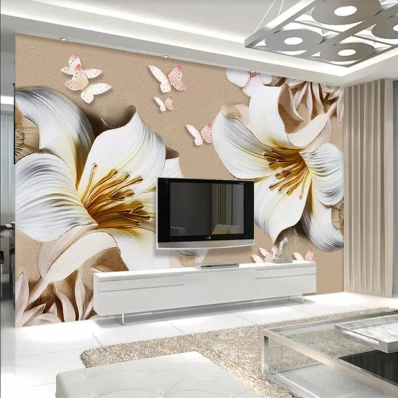 

Custom wallpaper 3d photo murals embossed lily magnolia restaurant TV background wall papers home decor papier peint wall paper
