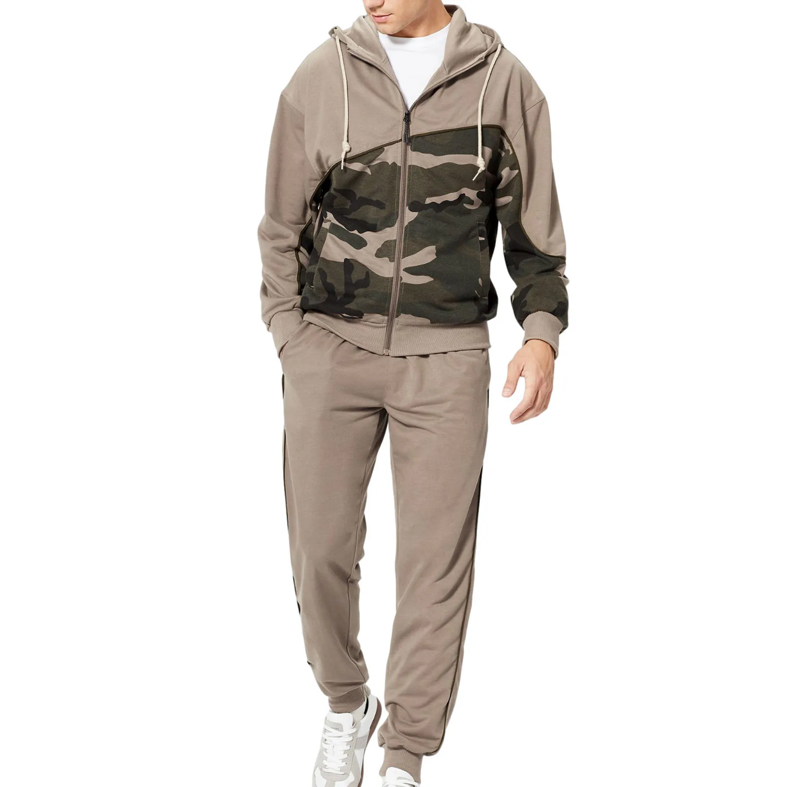 Men Camouflage Hooded Sportswear Long Sleeves Zip-Up Coat + Solid Color Slacks Suit for Autumn
Men Camouflage Hooded Sportswear Long Sleeves Zip-Up Coat + Solid Color Slacks Suit for Autumn