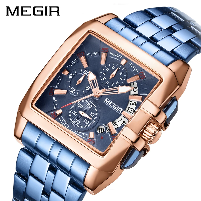 MEGIR Blue Stainless Steel Men Watch Rectangle Big Dial Business Quartz Men's Wristwatches Relogio Masculino Military Watch Man
MEGIR Blue Stainless Steel Men Watch Rectangle Big Dial Business Quartz Men's Wristwatches Relogio Masculino Military Watch Man