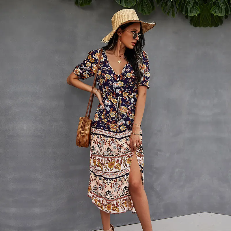 2021 Spring New Floral Dress Women Casual V Neck Holiday Style Print Bandage Dress For Woman High Waist Summer Dresses
2021 Spring New Floral Dress Women Casual V Neck Holiday Style Print Bandage Dress For Woman High Waist Summer Dresses