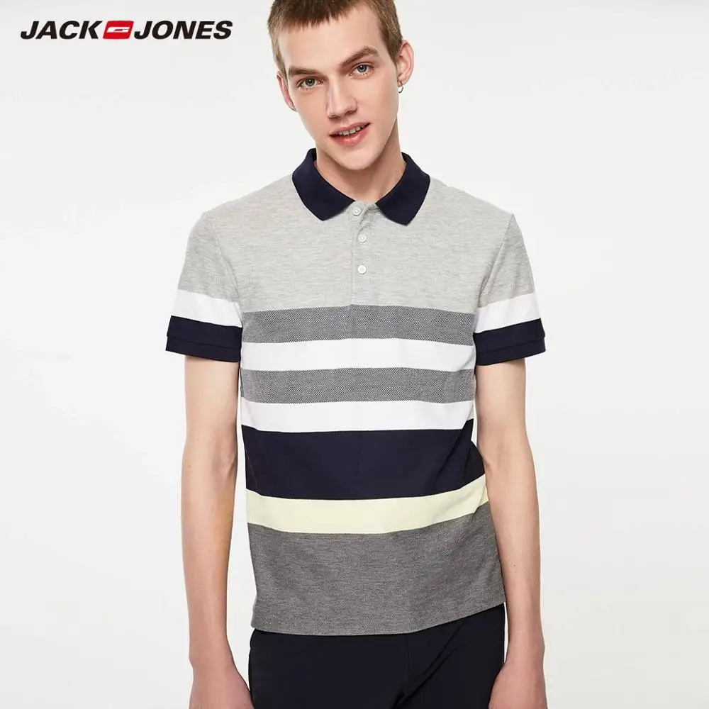 JackJones Мужская футболка из 100% хлопка в полоску с воротником коротким рукавом стиль