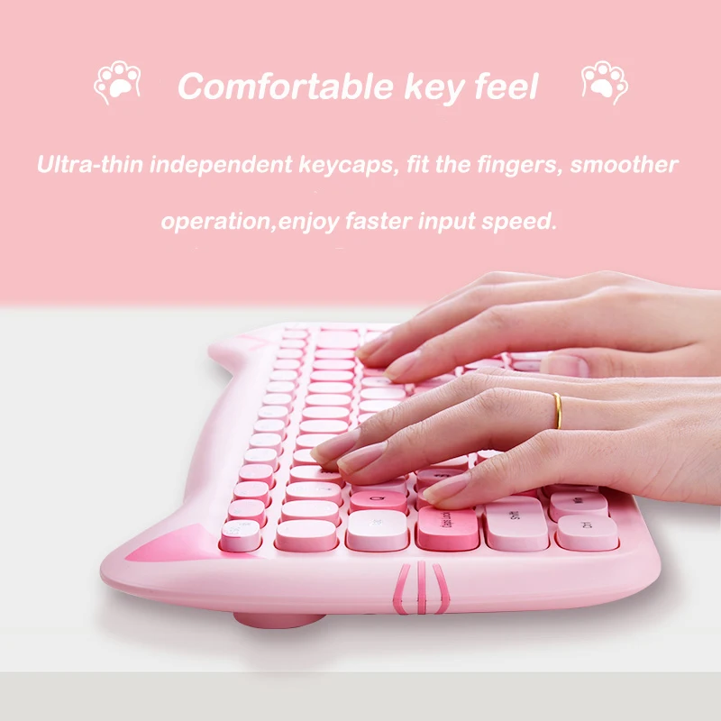 Cute Cat Ears 2.4G Wireless Keyboard Mouse Set 84 Keys Home Office Gaming Mini Pink/Purple Gamer For PC Laptop |