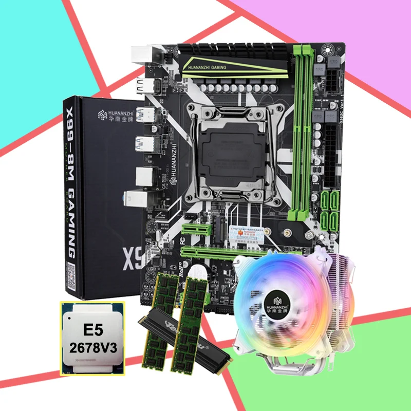 HUANANZHI X99-8M материнская плата с 256G M.2 NVMe SSD Xeon E5 2678 V3 хорошее Процессор радиатор бренд