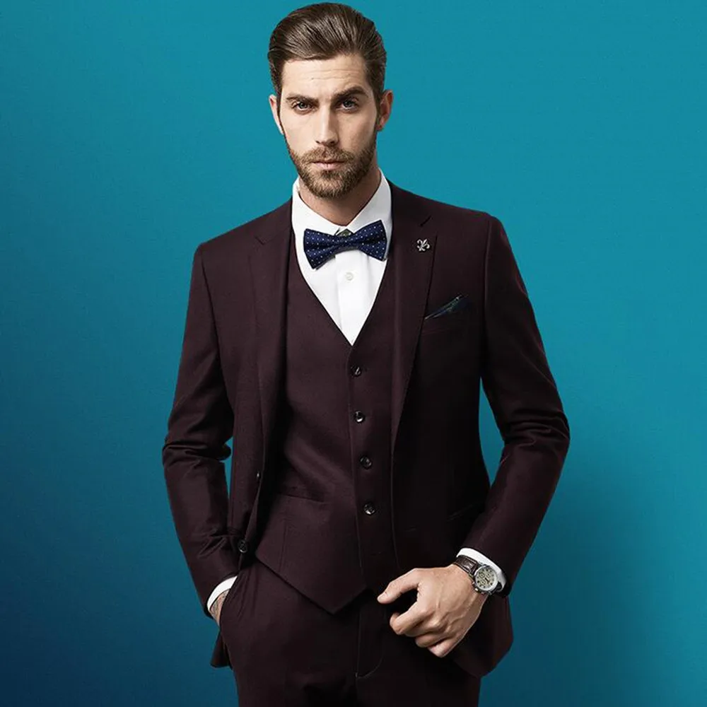 Fashion Burgundy Men Prom Suits Best Two Buttons Wedding Tuxedos Back Split Business Suit Groomsmen Tuxedos (Jacket+Pant) 
Fashion Burgundy Men Prom Suits Best Two Buttons Wedding Tuxedos Back Split Business Suit Groomsmen Tuxedos (Jacket+Pant)