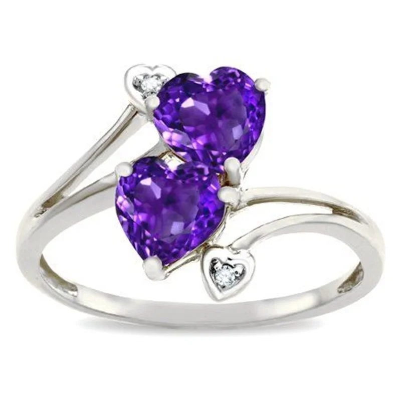 

2023 Trend Amethyst Heart-Shaped White Diamond Women's Rings Bague Femme Women Jewelry Bijoux Bijouterie Female Wedding Rings