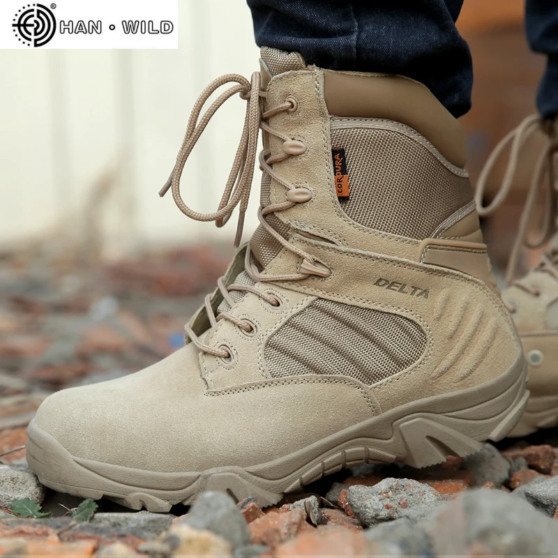 Фото Мужские армейские ботинки из водонепроницаемой кожи тактические ботинки|boots