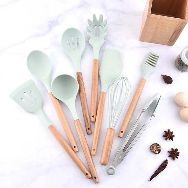Fresh blue silica gel kitchenware set Japanese style wooden container kitchenware 9 piece set spatula Spoon Set
Fresh blue silica gel kitchenware set Japanese style wooden container kitchenware 9 piece set spatula Spoon Set