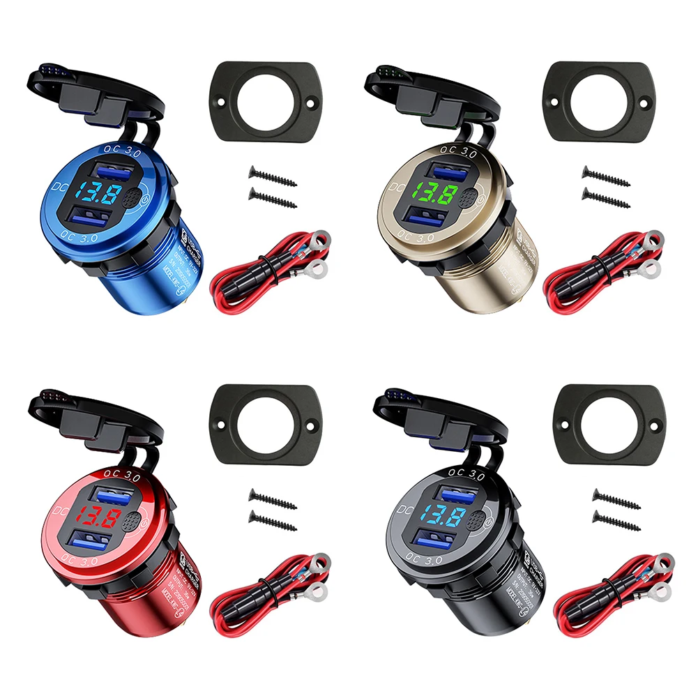 Automotive Dual USB Charger Socket Aluminum Alloy Charge 36W USB Power Outlet with Voltmeter + Switch + Wires Kit
Automotive Dual USB Charger Socket Aluminum Alloy Charge 36W USB Power Outlet with Voltmeter + Switch + Wires Kit