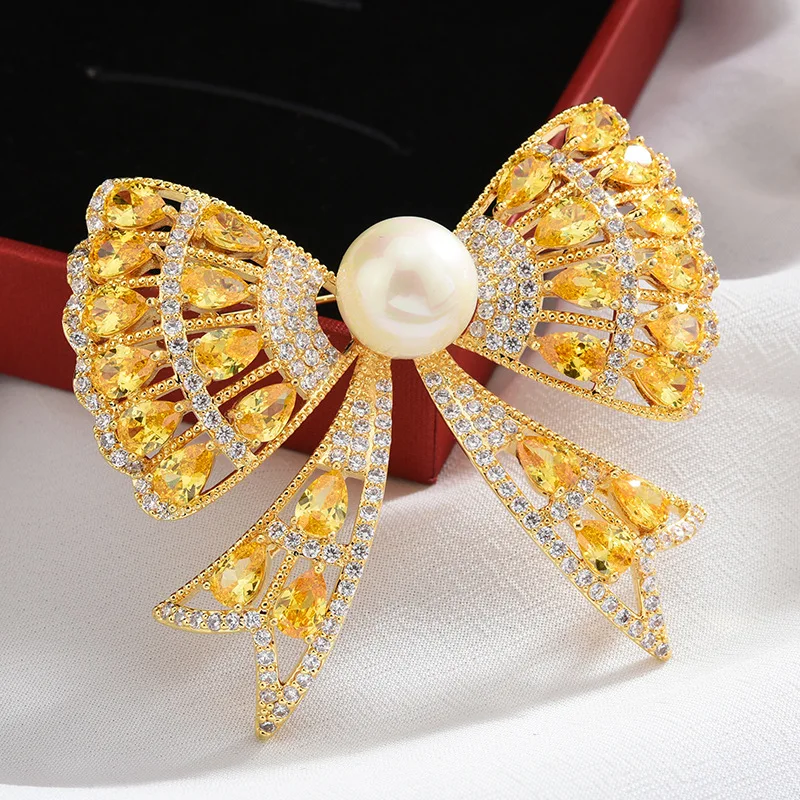 

Luxury Color Rhinestone Brooch Pin Bow Knot Dress Sash Pins Bridal Wedding Bouquet Brooches for Women Jewelry Gift Broches Mujer