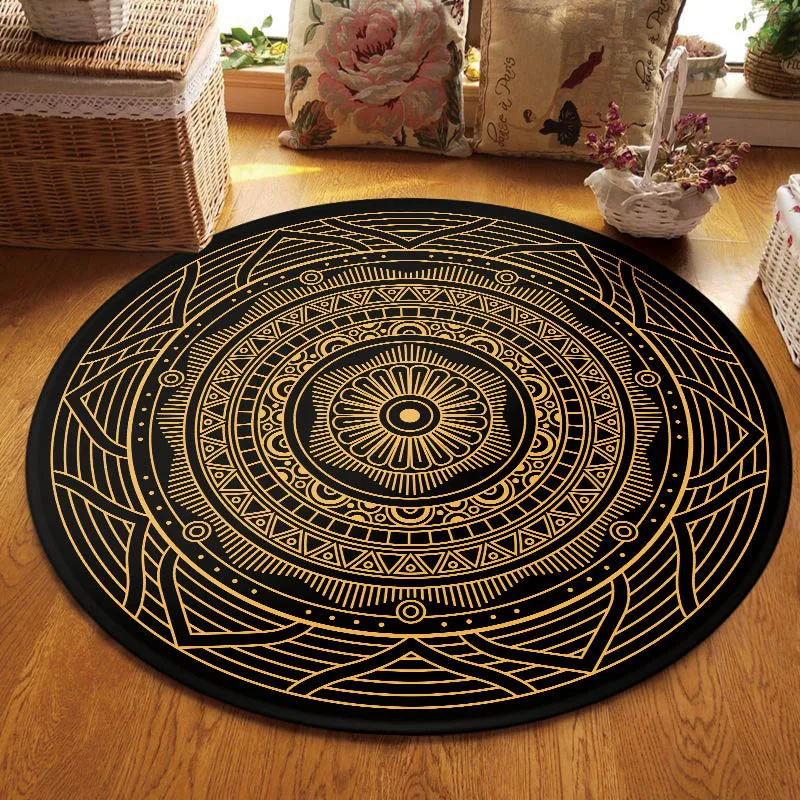 

Muslim Round Carpet Retro Mandala Living Room Area Rugs Anti Slip Geometric Floor Mat for Bedroom Prayer Tatami Mat 100cm/120cm