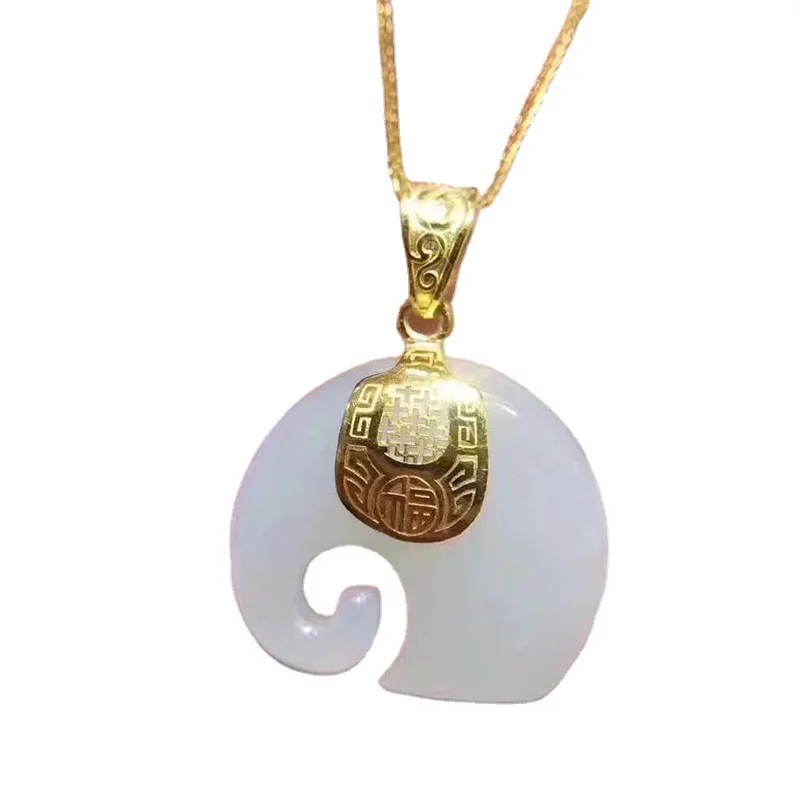 

Ladies Hetian Jade New Product Baby Elephant Pendant Hetian White Jade Mother's Day Auspicious Necklace