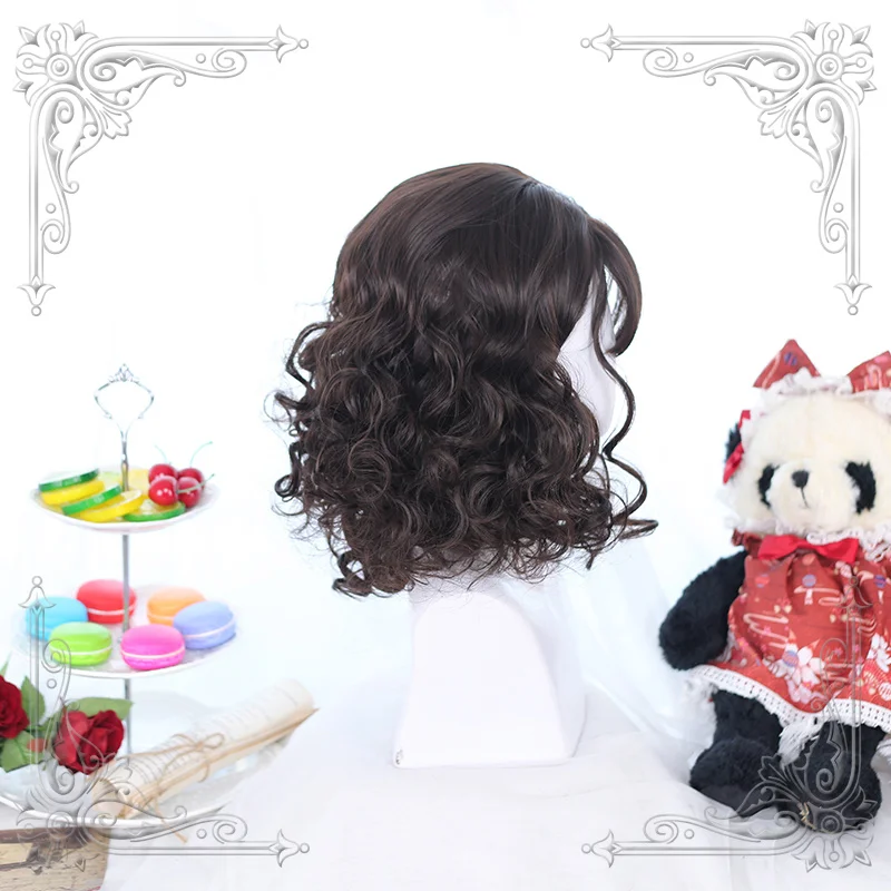 

High Quality Multicolor Lolita Brownish Red And Pink And Brown Black Retro Mid-Length Little Curly Hair Female Wig Cosplay Party