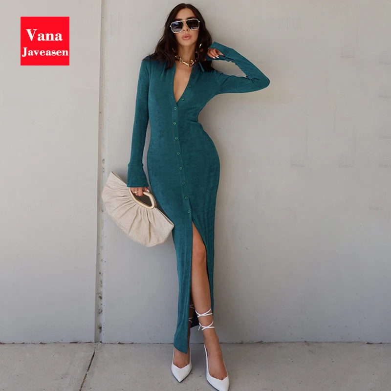 Fashion Deep V-Neck Slit High Waist Dress Female Knitted Sexy Party Single Breasted Dresses 2021 Autumn New Long Dresses Women
Fashion Deep V-Neck Slit High Waist Dress Female Knitted Sexy Party Single Breasted Dresses 2021 Autumn New Long Dresses Women
