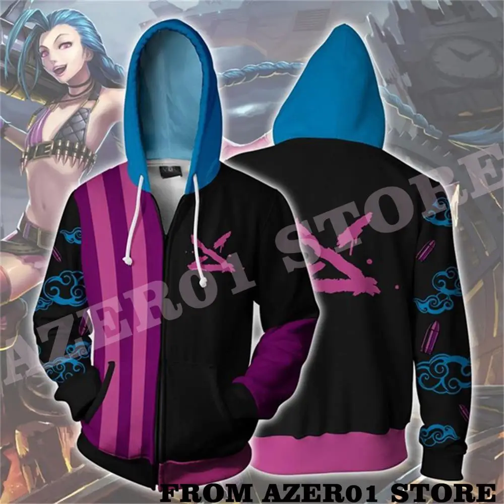 

Game LOL Arcane Jinx Cosplay ADC Zipper Hoodie Merch Hoodies Winter Men/Women Streetwear Dress Up Full Zip Hooded long sleeve